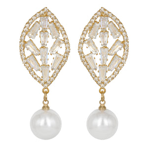 Golden Long Earing | CZ Stones | Pearl | Danglers