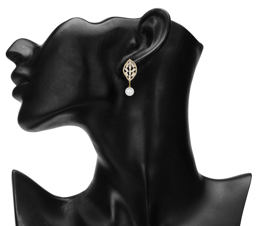 Golden Long Earing | CZ Stones | Pearl | Danglers