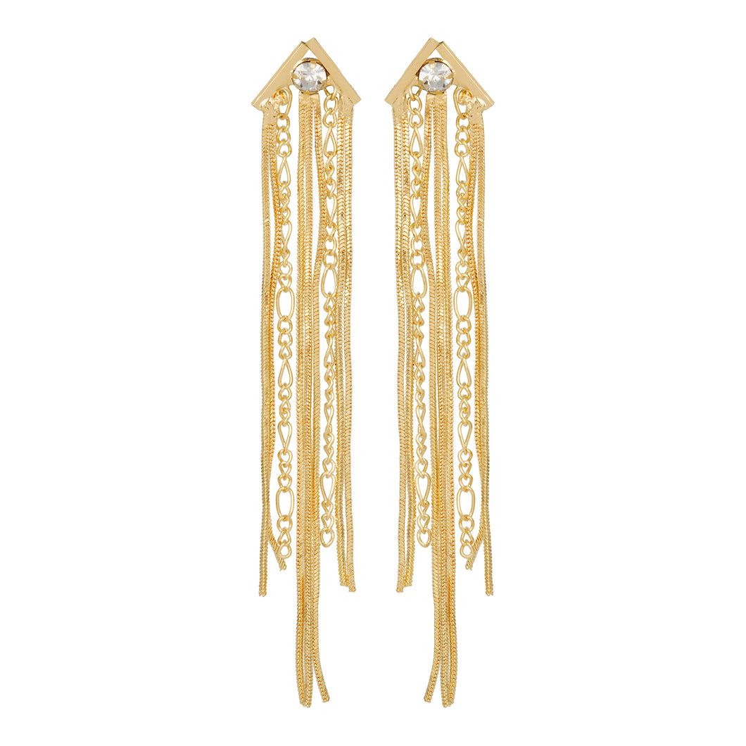 Golden Long Earing | Chains | CZ Stone Chain