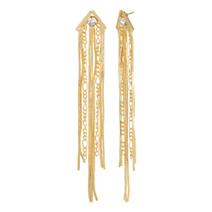 Golden Long Earing | Chains | CZ Stone Chain