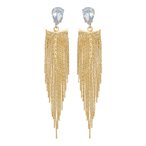 Golden Long Earings | Chains | Tear Drop | CZ Stone | Victorian