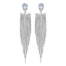 Load image into Gallery viewer, Silver Long Earings | Chains | Tear Drop | CZ Stone | Victorian
