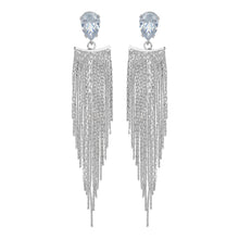 Load image into Gallery viewer, Silver Long Earings | Chains | Tear Drop | CZ Stone | Victorian