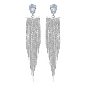 Silver Long Earings | Chains | Tear Drop | CZ Stone | Victorian