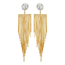 Load image into Gallery viewer, Golden Long Earings | Chain danglers | Waterfall | CZ Stone Solitaire Studd