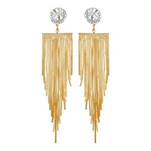 Golden Long Earings | Chain danglers | Waterfall | CZ Stone Solitaire Studd