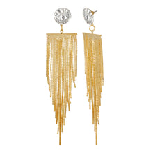 Load image into Gallery viewer, Golden Long Earings | Chain danglers | Waterfall | CZ Stone Solitaire Studd