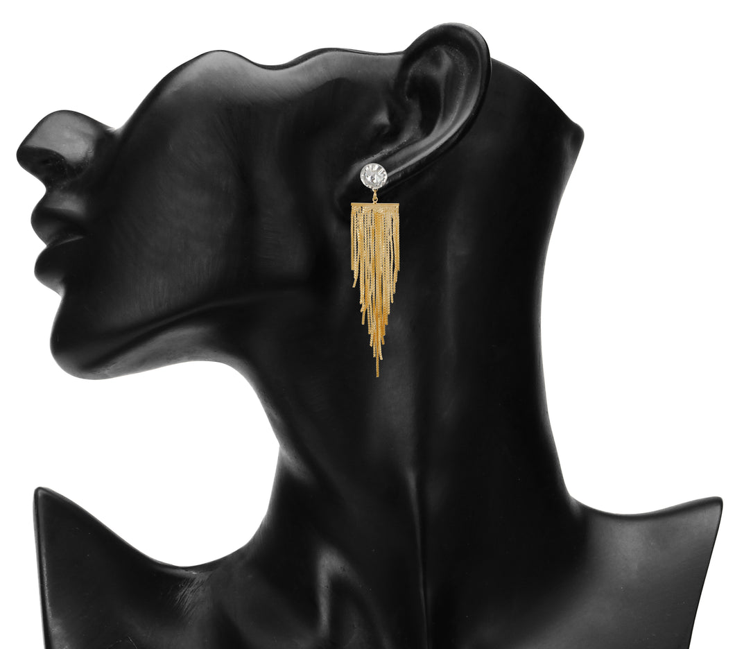 Golden Long Earings | Chain danglers | Waterfall | CZ Stone Solitaire Studd