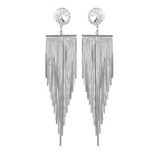 Load image into Gallery viewer, Silver Long Earings | Chain danglers | Waterfall | CZ Stone Solitaire Studd