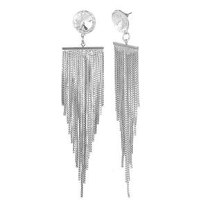 Silver Long Earings | Chain danglers | Waterfall | CZ Stone Solitaire Studd