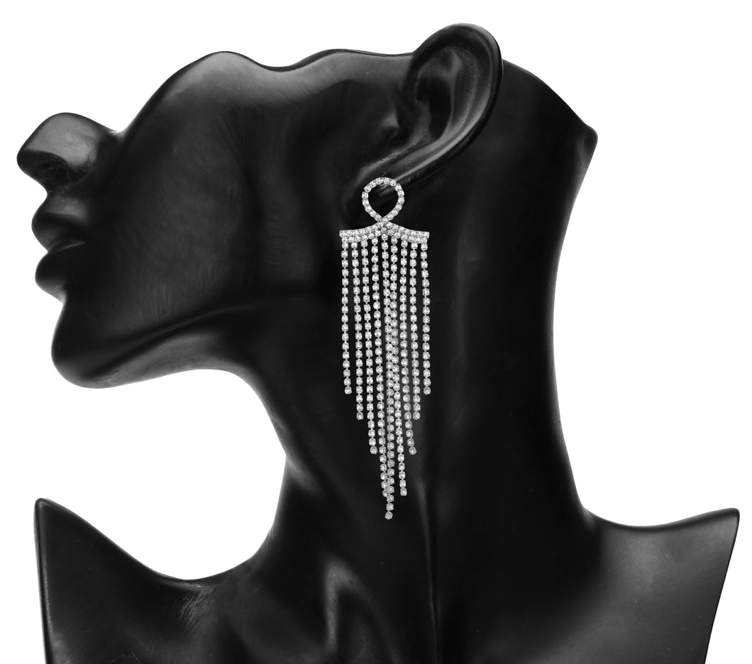 Silver Long Earings| Chain | CZ Stone | Waterfall