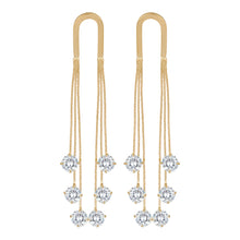 Load image into Gallery viewer, Golden Long Earings | Chain Danglers | CZ Stones | Solitaire Hanging