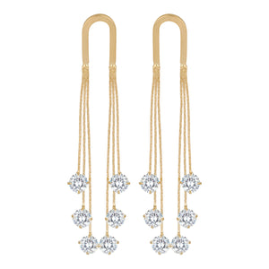 Golden Long Earings | Chain Danglers | CZ Stones | Solitaire Hanging