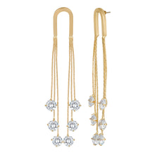 Load image into Gallery viewer, Golden Long Earings | Chain Danglers | CZ Stones | Solitaire Hanging