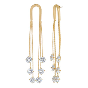 Golden Long Earings | Chain Danglers | CZ Stones | Solitaire Hanging