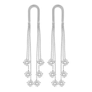 Silver Long Earings | Chain Danglers | CZ Stones | Solitaire Hanging