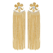 Load image into Gallery viewer, Golden Long Earrings | Chains Danglers |Metal Flower | CZ Stone