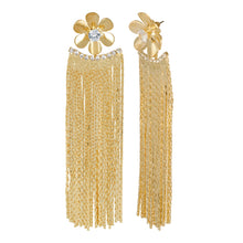 Load image into Gallery viewer, Golden Long Earrings | Chains Danglers |Metal Flower | CZ Stone