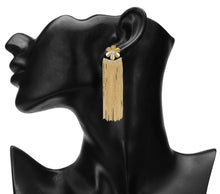 Load image into Gallery viewer, Golden Long Earrings | Chains Danglers |Metal Flower | CZ Stone