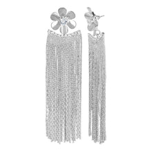 Load image into Gallery viewer, Silver Long Earrings | Chains Danglers | Metal Flower |CZ Stone