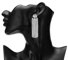 Load image into Gallery viewer, Silver Long Earrings | Chains Danglers | Metal Flower |CZ Stone