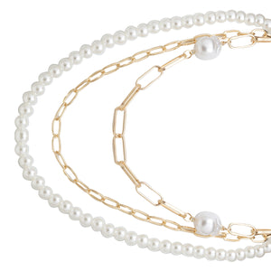 Trendy 3 Layered Chain Necklace With Pearl Mala