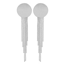 Load image into Gallery viewer, Silver Long Earrings with Coin and Mesh Chains Danglers
