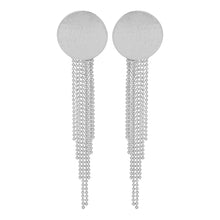 Load image into Gallery viewer, Silver Long Earrings with Coin and Mesh Chains Danglers