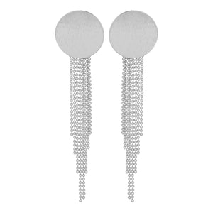 Silver Long Earrings with Coin and Mesh Chains Danglers