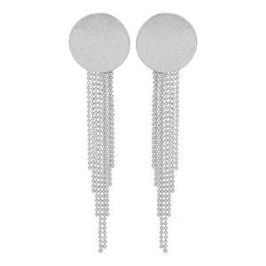 Silver Long Earrings with Coin and Mesh Chains Danglers