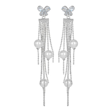 Silver Long Earrings with Pearl Danglers