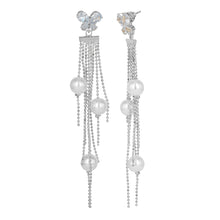 Load image into Gallery viewer, Silver Long Earrings with Pearl Danglers