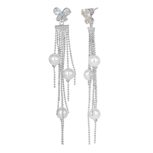 Silver Long Earrings with Pearl Danglers
