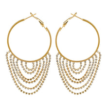 Load image into Gallery viewer, Golden Long Earings | Round Hoops | Layered Chains | CZ Stone Diamonds