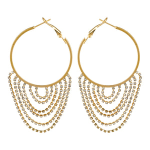 Golden Long Earings | Round Hoops | Layered Chains | CZ Stone Diamonds