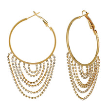 Load image into Gallery viewer, Golden Long Earings | Round Hoops | Layered Chains | CZ Stone Diamonds