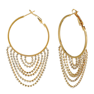 Golden Long Earings | Round Hoops | Layered Chains | CZ Stone Diamonds