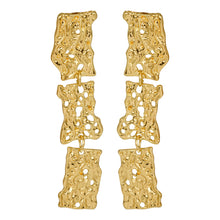 Load image into Gallery viewer, Gold Toned | Long Earings | 3 - Layered | Paneled | Carved