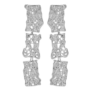 Silver Toned | Long Earings | 3 - Layered | Paneled | Carved