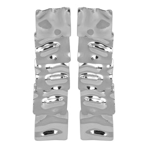 Silver Platted | Long Earings | Paneled | 5 Layers | Foil Texture
