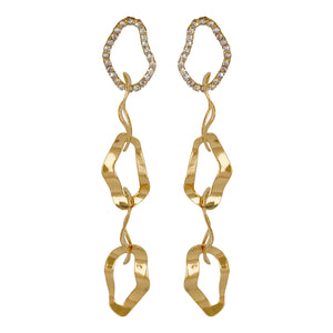 Golden Long Earings | Tyre Linked | CZ Stone Diamonds