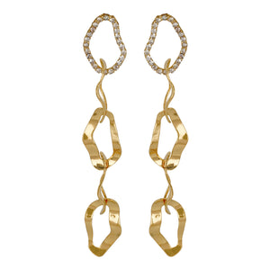 Golden Long Earings | Tyre Linked | CZ Stone Diamonds