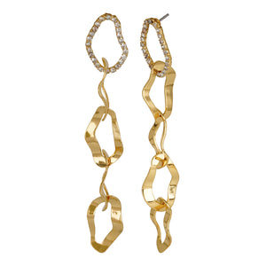 Golden Long Earings | Tyre Linked | CZ Stone Diamonds