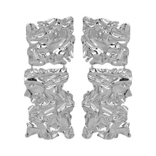 Load image into Gallery viewer, Silver Toned | Long Earings | Paneled | 2 Layers | Foil Texture