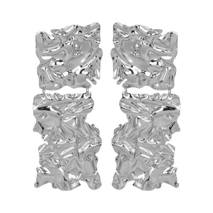 Silver Toned | Long Earings | Paneled | 2 Layers | Foil Texture