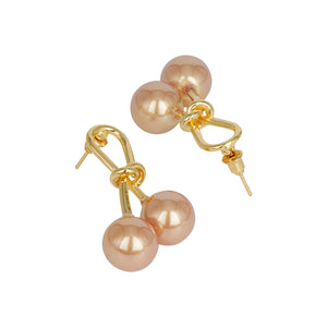 Golden Earings| Pearl Drop | Hanging| Cherry Bunch | self-textured