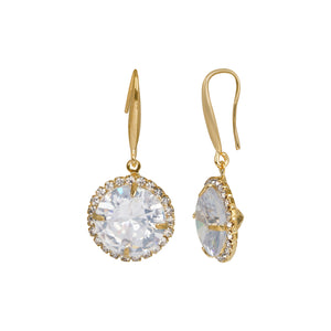 Golden Earings | Hooks | Solitaire CZ Stone | Round