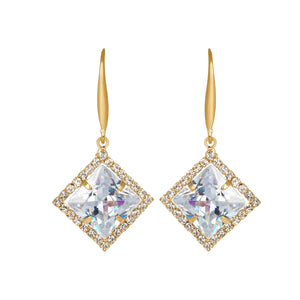 Golden Earings | Hooks | Solitaire CZ Stone | Square