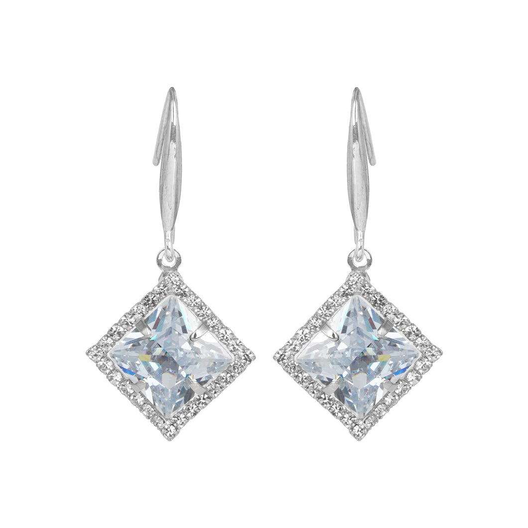 Silver Earings | Hooks | Solitaire CZ Stone | Square