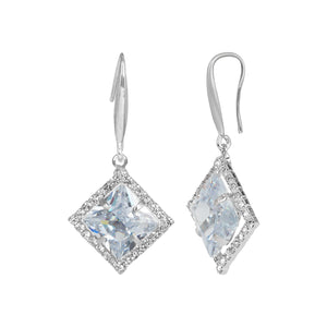 Silver Earings | Hooks | Solitaire CZ Stone | Square